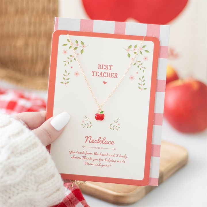 Best Teacher Apple Necklace on Greeting Card - The Calm Qi