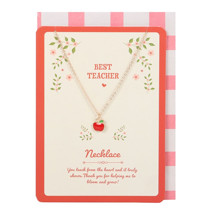 Best Teacher Apple Necklace on Greeting Card - The Calm Qi