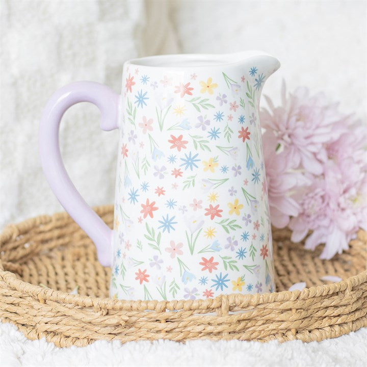 Spring Floral Print Ceramic Flower Jug - The Calm Qi