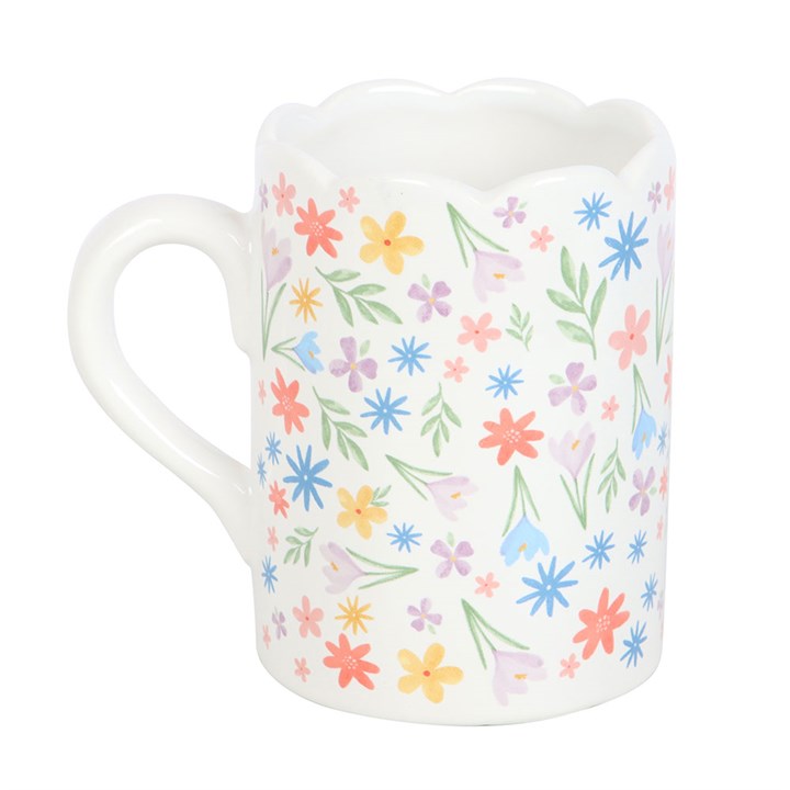 Spring Floral Print Scalloped Mug - The Calm Qi