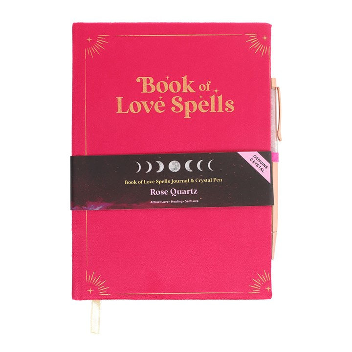 Book of Love Spells Journal with Rose Quartz Crystal Pen - The Calm Qi