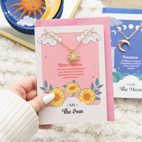 The Sun Celestial Rose Quartz Necklace Card - The Calm Qi