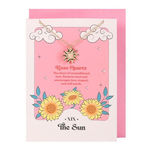 The Sun Celestial Rose Quartz Necklace Card - The Calm Qi