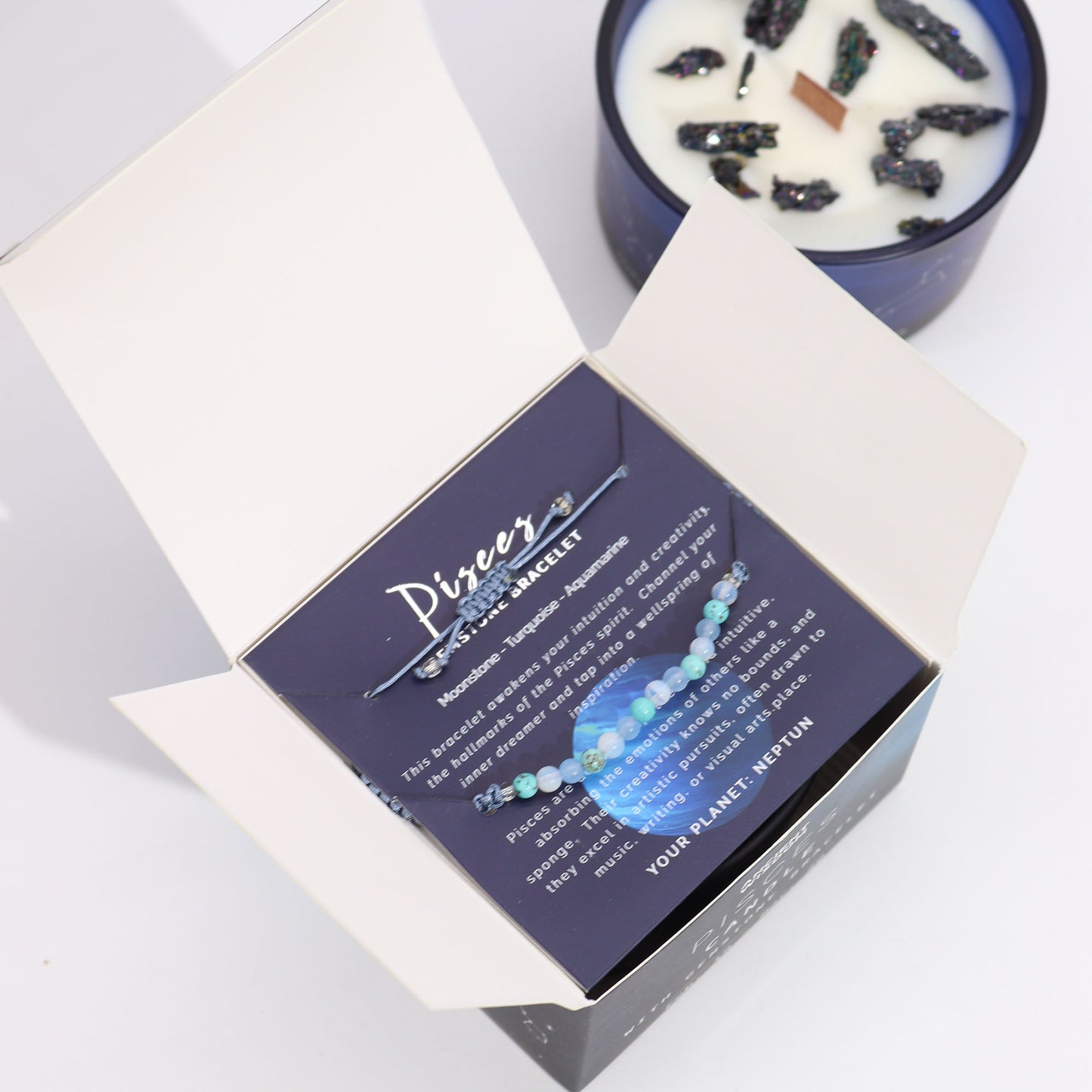 Zodiac Crystal Candle with Gemstone Bracelet - Pisces - The Calm Qi