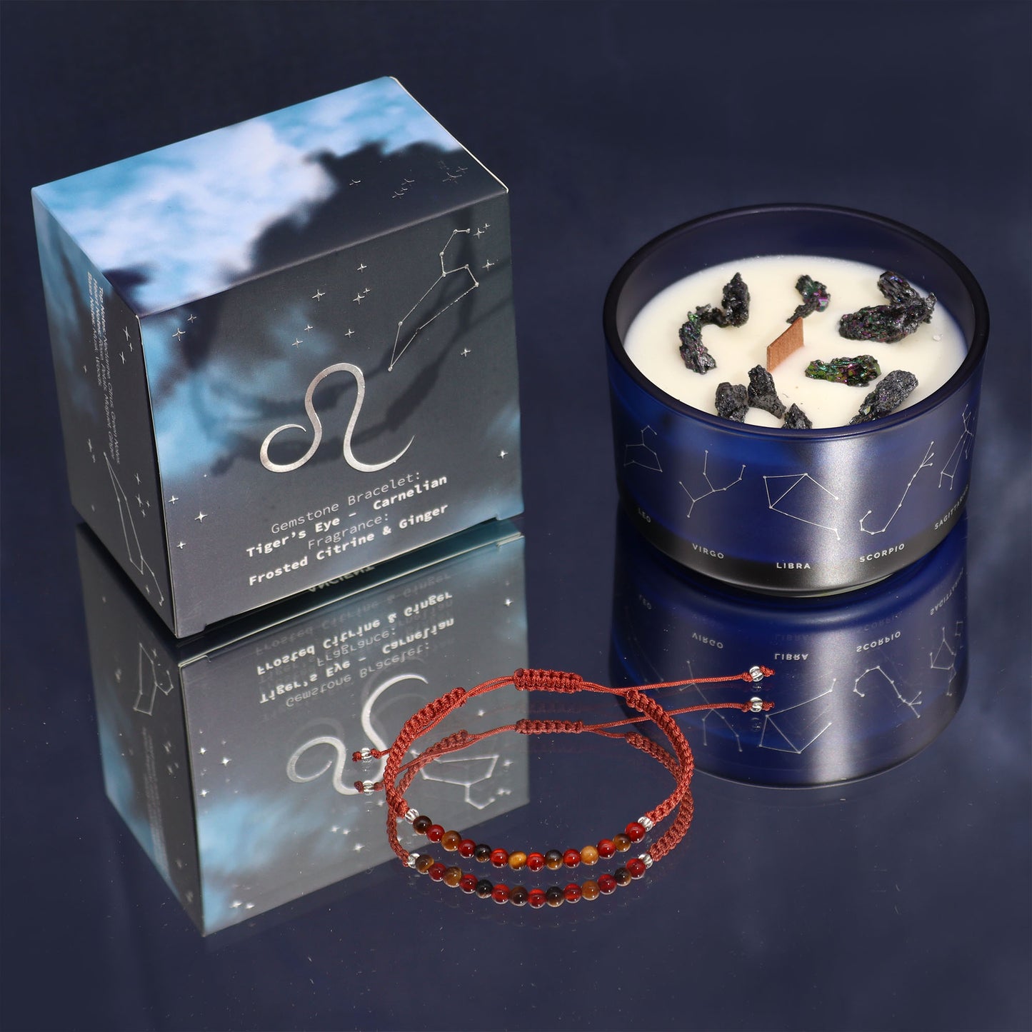 Zodiac Crystal Candle with Gemstone Bracelet - Leo - The Calm Qi