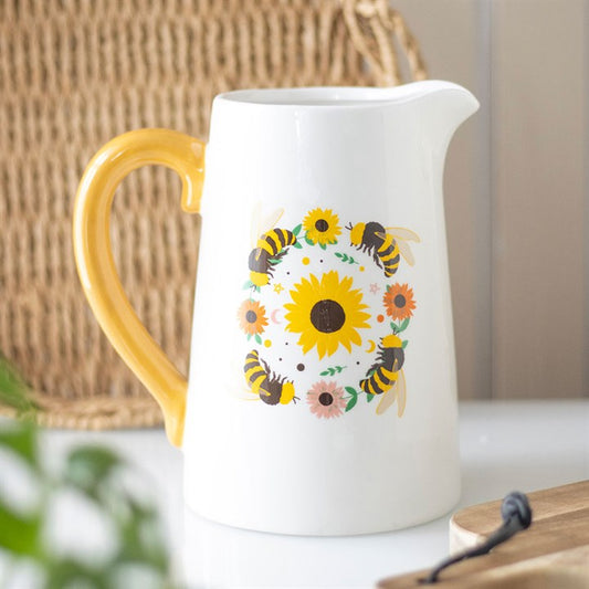 Summer Bee and Sunflower Ceramic Flower Jug - The Calm Qi