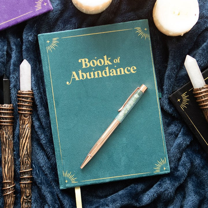 Book of Abundance Journal with Green Aventurine Crystal Pen - The Calm Qi
