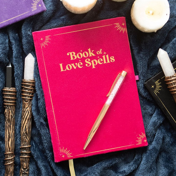 Book of Love Spells Journal with Rose Quartz Crystal Pen - The Calm Qi
