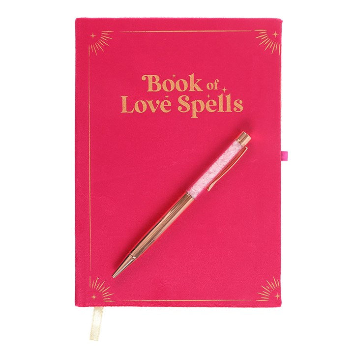 Book of Love Spells Journal with Rose Quartz Crystal Pen - The Calm Qi