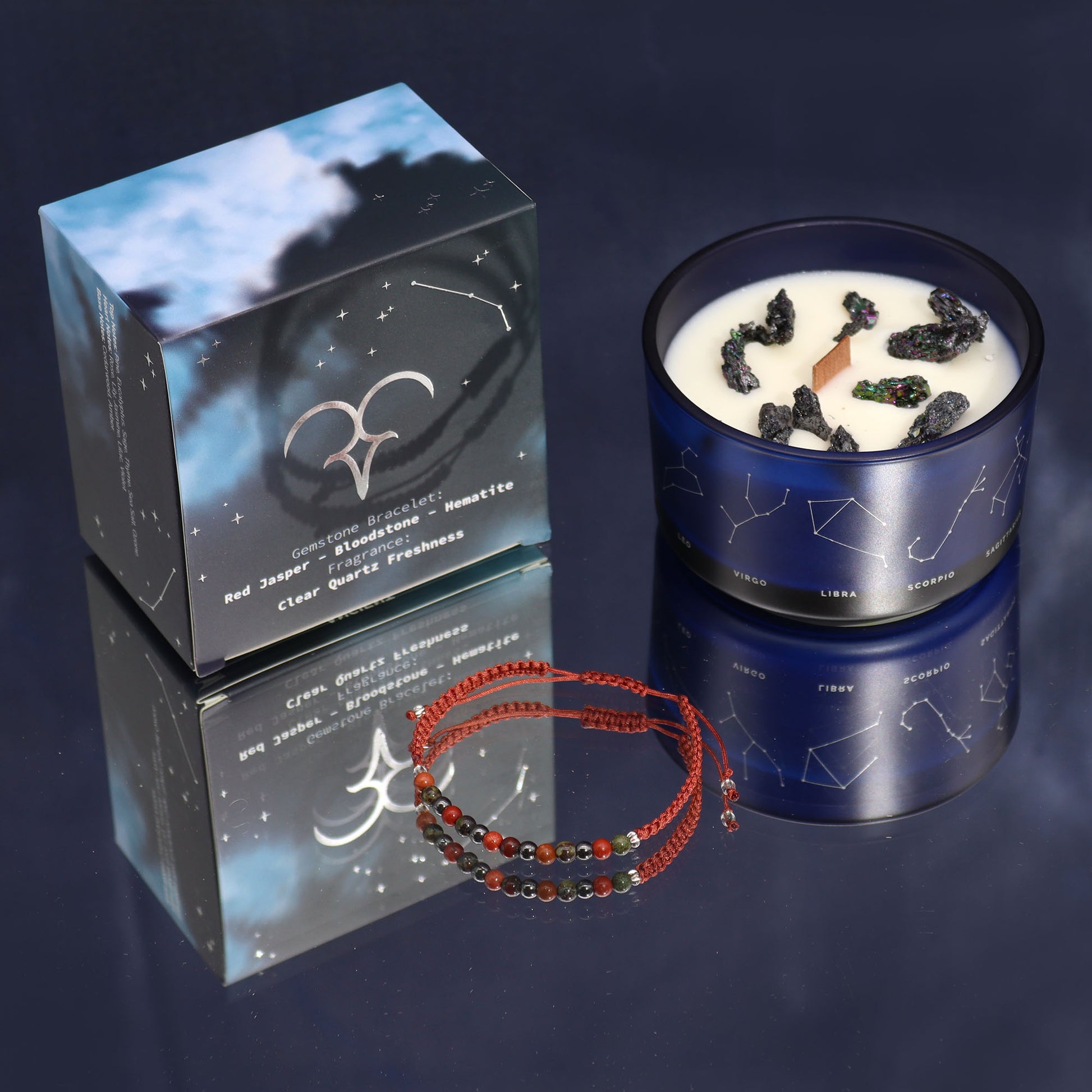 Zodiac Crystal Candle with Gemstone Bracelet - Aries - The Calm Qi