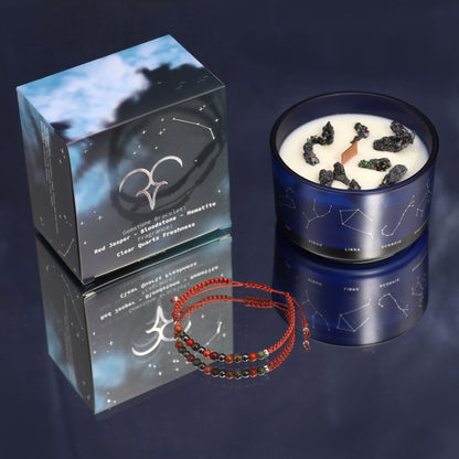 Zodiac Crystal Candle with Gemstone Bracelet - Aries - The Calm Qi