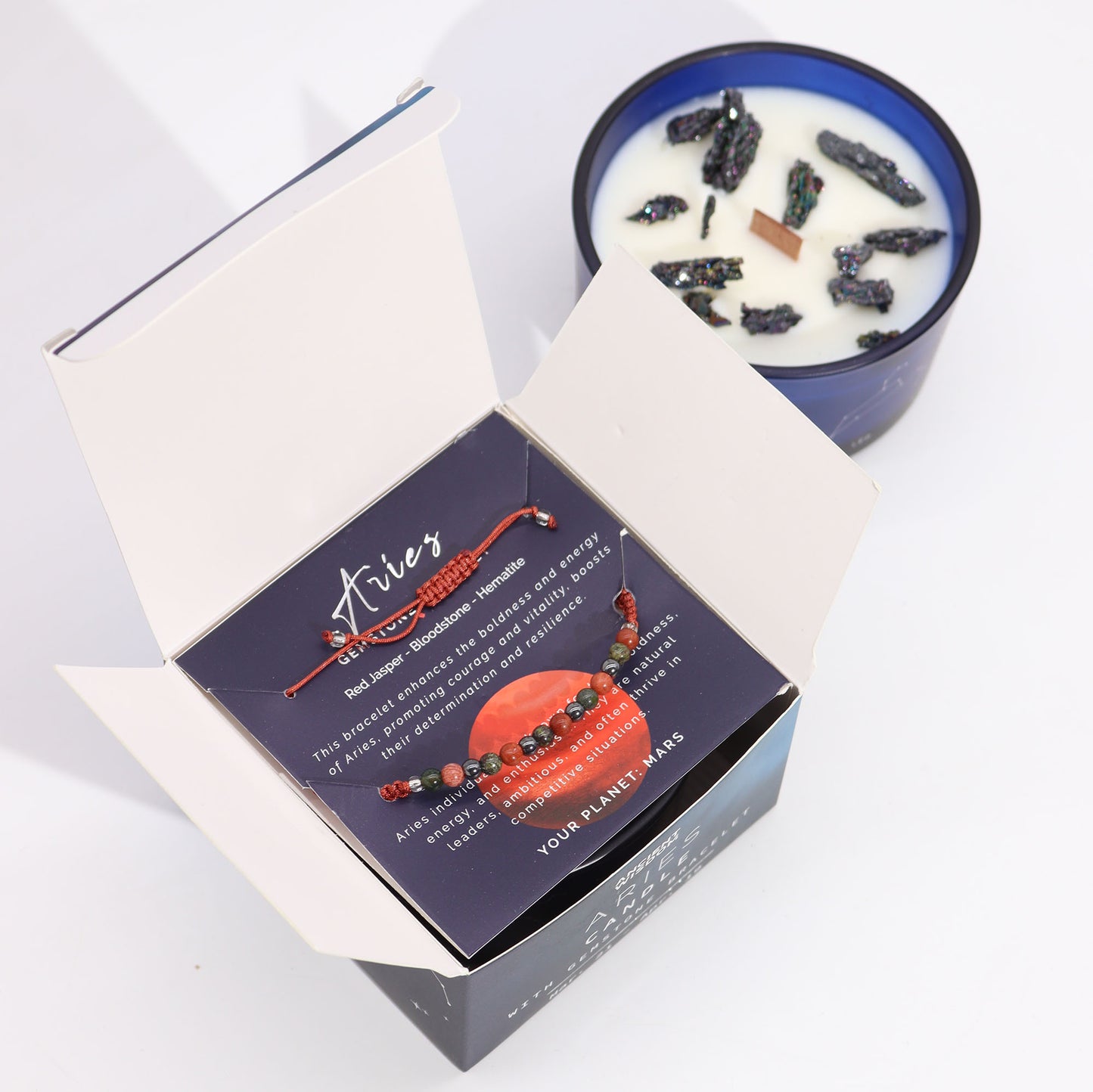Zodiac Crystal Candle with Gemstone Bracelet - Aries - The Calm Qi