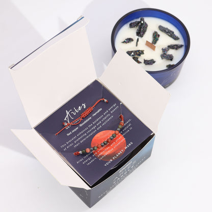Zodiac Crystal Candle with Gemstone Bracelet - Aries - The Calm Qi