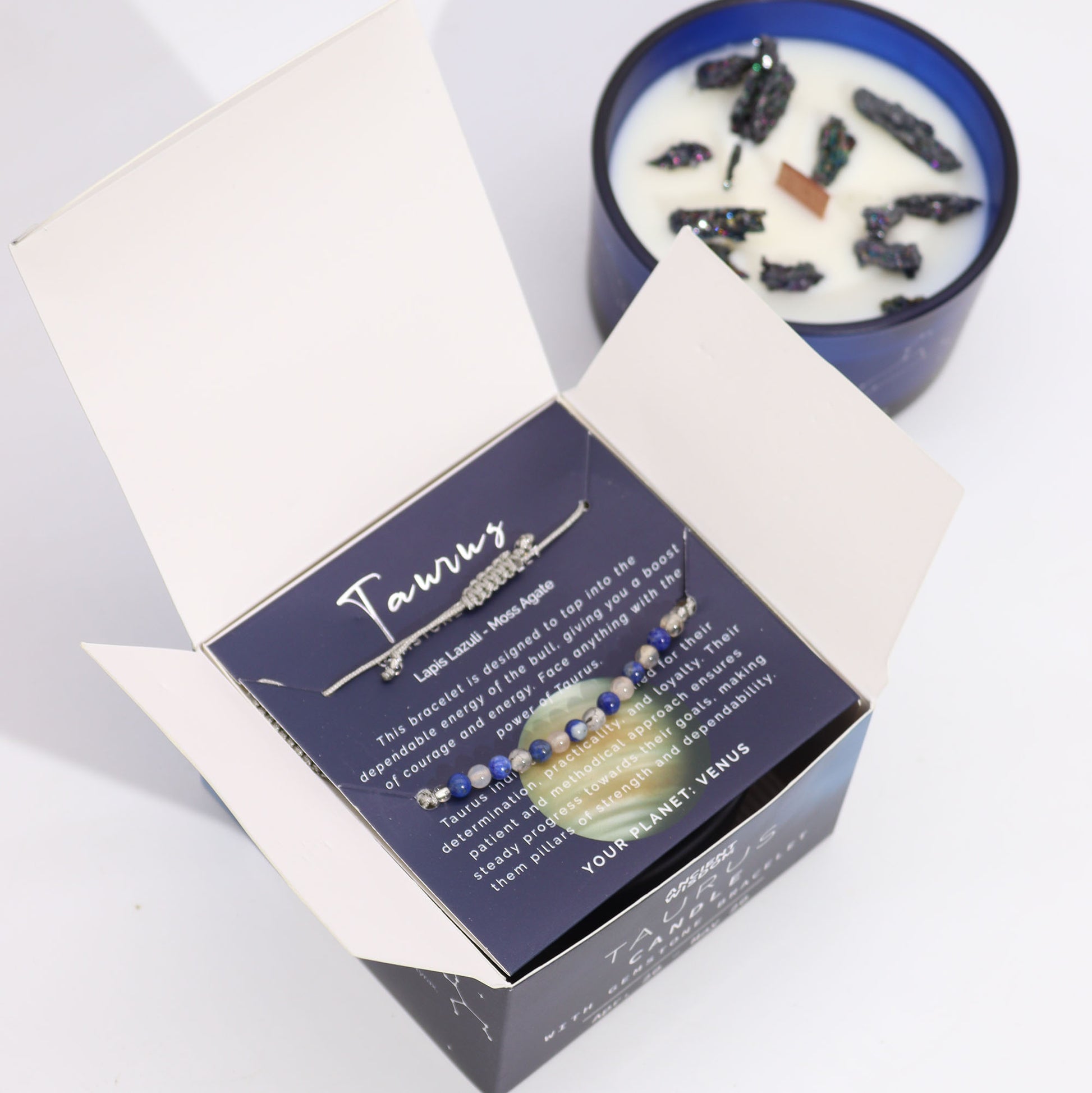 Zodiac Crystal Candle with Gemstone Bracelet - Taurus - The Calm Qi